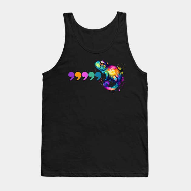 Funny Grammar Comma Chameleon Tank Top by Shirts by Jamie